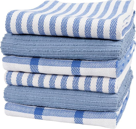 KAF Home Premium Kitchen Towels (18" x 28"), Large 100% Cotton, Flat & Terry Absorbent Dish Towel Set (Blue, 18 x 28-6 Pack)