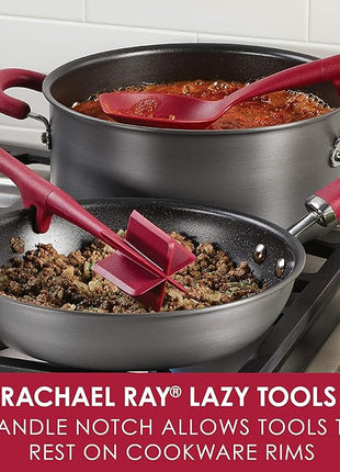 Rachael Ray Tools and Gadgets Lazy Crush & Chop, Flexi Turner, and Scraping Spoon Set / Cooking Utensils - 3 Piece, Red