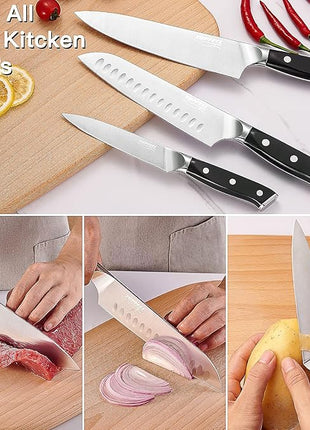 Professional Chef Knife Set Sharp Knife, German High Carbon Stainless Steel Kitchen Knife Set 3 PCS-8" Chefs Knife &7" Santoku Knife&5" Utility Knife, Knives Set for Kitchen