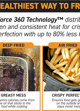 Gourmia Air Fryer Oven Digital Display 5 Quart Large AirFryer Cooker 12 1-Touch Cooking Presets, XL Air Fryer Basket 1500w Power Multifunction Black and Stainless Steel Accents FRY FORCE GAF536