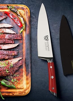 Dalstrong Chef Knife - 8 inch Blade - Gladiator Series - Forged High Carbon German Steel - Razor Sharp Kitchen Knife - Professional Full Tang Knives - Crimson Red Handle ABS - Sheath - NSF Certified