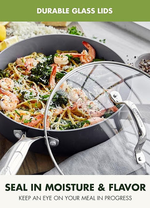 GreenPan 16 Piece Valencia Pro Ceramic Nonstick Cookware Set, PFAS-Free, Induction Ready, Hard Anodized Pots & Pans with Lids, Compatible on All Cooktops, Dishwasher & Oven Safe, Gray