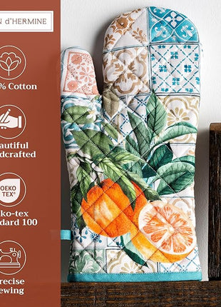 Maison d' Hermine Oven Gloves 100% Cotton Oven Mitt 7" x 13" with Loop Heat Resistant, BBQ, Cooking Gloves, Baking, Grilling, Kitchen, Handling Hot Pans Spring/Summer (Pack of 1, Agrume)