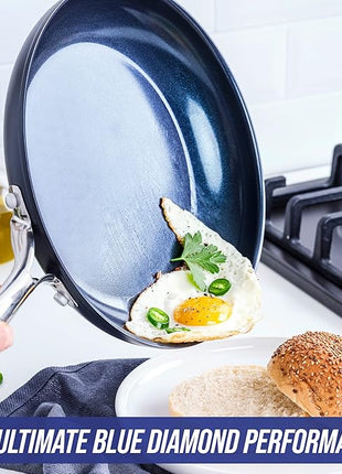 Blue Diamond Cookware Hard Anodized Ceramic Nonstick, 11" Frying Pan Skillet with Lid, PFAS-Free, Dishwasher Safe, Oven Safe, Grey