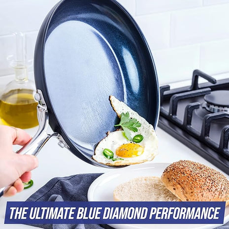 Blue Diamond Cookware Hard Anodized Ceramic Nonstick, 11" Frying Pan Skillet with Lid, PFAS-Free, Dishwasher Safe, Oven Safe, Grey