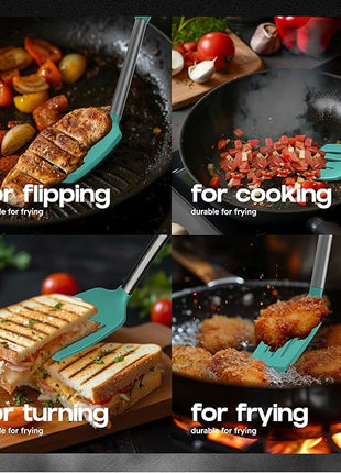 Silicone Spatula Set - Turner Spatulas Silicone Heat Resistant 600°F - Slotted & Solid Spatula for Cooking Fish, Eggs, Pancakes Flipper – Spatulas for kitchen use – Turquoise