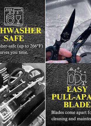 CANARY Japanese Kitchen Scissors All Purpose Heavy Duty 8.2" Matte Black, Made in JAPAN, Dishwasher Safe Come Apart Blade, Multipurpose Kitchen Shears, Sharp Serrated Japanese Stainless Steel Blade