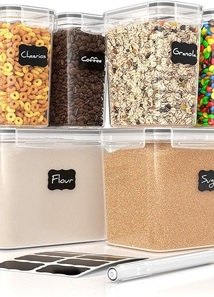 Simply Gourmet Airtight Food Storage Containers with Lids – 6 Piece Assorted Size Kitchen Pantry Organization Set, BPA-Free Clear Plastic, Stackable Containers for Cereal, Flour, Sugar, Rice, Snacks