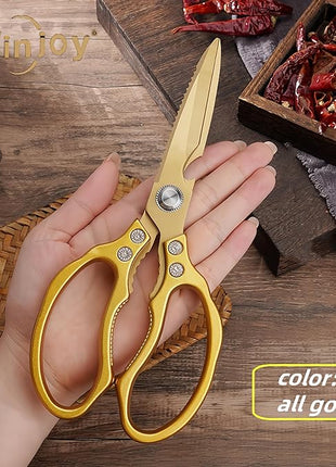 AWinjoy Japanese Gold Kitchen Scissors, Heavy Duty Stainless Steel, Multipurpose Cooking Shears, Dishwasher Safe