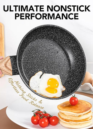 MICHELANGELO Non Stick Frying Pans - 12 Inch Nonstick Frying Pan with Glass Lid, Large Stone Fry Pan with Ergonomic Handle, Induction Compatible, Black