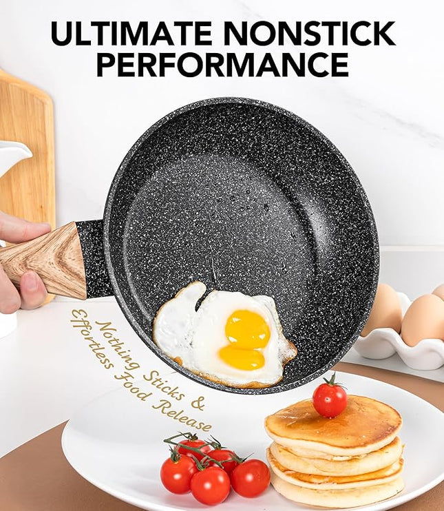 MICHELANGELO Non Stick Frying Pans - 12 Inch Nonstick Frying Pan with Glass Lid, Large Stone Fry Pan with Ergonomic Handle, Induction Compatible, Black