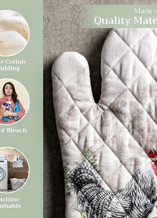 Maison d' Hermine Oven Gloves 100% Cotton Oven Mitt 7" x 13" with Loop Heat Resistant, BBQ, Cooking Gloves, Baking, Grilling, Kitchen, Handling Hot Pans Spring/Summer (Pack of 1, Basse Cour)