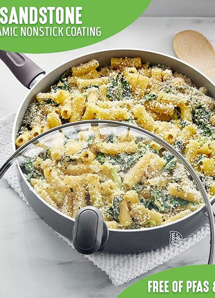 GreenLife Sandstone Healthy Ceramic Nonstick 5 Quart Saute Pan, PFAS-Free, Dishwasher Safe, Black