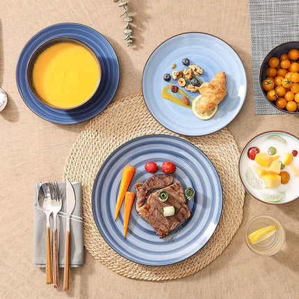 Selamica Ceramic 16-Pieces Dinnerware Set, Ceramic Dishes Set for 4, Kitchen Plates and Bowls Sets, Dinner Plates Set, Spray Black Dots, Gradient Blue