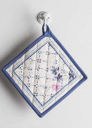 Maison d' Hermine Pot Holders Set 100% Cotton Heat Resistant Potholders 8" x 8" Hot Pads with Loop BBQ, Cooking, Baking, Grilling, Kitchen, Handling Hot Pans Spring/Summer (Pack of 2, Faience)