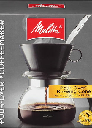 Melitta Pour-Over Coffee Brewer W/ Glass Carafe, Holds 6 - 6 Oz Cups, Black