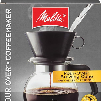 Melitta Pour-Over Coffee Brewer W/ Glass Carafe, Holds 6 - 6 Oz Cups, Black