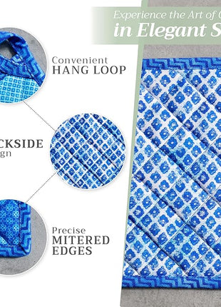 Maison d' Hermine Pot Holders 100% Cotton Heat Resistant Potholders 8" x 8" Hot Pads with Loop BBQ, Cooking, Baking, Grilling, Kitchen, Handling Hot Pans Spring/Summer (Pack of 1, Indigo Love)