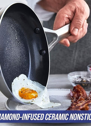 Blue Diamond Cookware Tri-Ply Stainless Steel Ceramic Nonstick, 11" Frying Pan Skillet, PFAS-Free, Multi Clad, Induction, Dishwasher Safe, Oven Safe, Silver