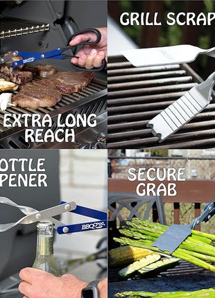 BBQCroc 3 in 1 Barbecue Tool 18-inch - Light and Long Tongs, Spatula and Grill Scraper (Blue) (18 inch Without Flashlight)