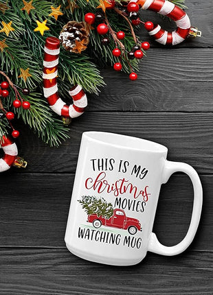 BLUE RIBBON Christmas Gifts Coffee Mug,This is My Christmas Movies Watching Mug, Funny Coffee Mug from Daughter, Wife and Son – Mug in Decorative Christmas Gift Box (15 oz)