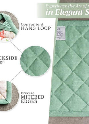 Maison d'Hermine Pot Holders 100% Cotton Heat Resistant Potholders 8" x 8" Hot Pads with Loop BBQ, Cooking, Baking, Grilling, Kitchen, Handling Hot Pans Spring/Summer (Pack of 1, Colmar)