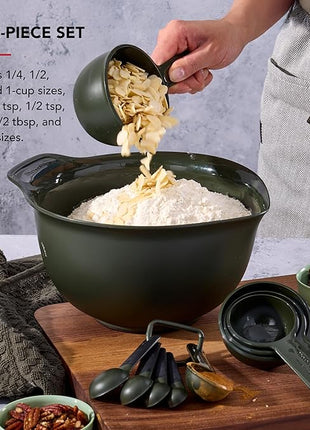KitchenAid Plastic Measuring Cups and Spoon Set, Set of 9, /4, 1/2, 1/3, and 1 cup sizes, and 1 tbsp, 1/2 tbsp, 1 tsp, 1/2 tsp and 1/4 tsp, Evergreen