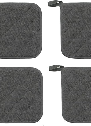 Cotton Pot Holders Cotton Made Machine Washable Heat Resistant Everyday Kitchen Basic Terry Pot Holder, Hot Pads, Trivet for Cooking and Baking Set of 4 (Grey)