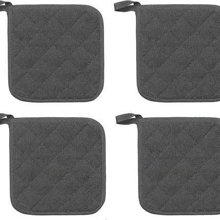 Cotton Pot Holders Cotton Made Machine Washable Heat Resistant Everyday Kitchen Basic Terry Pot Holder, Hot Pads, Trivet for Cooking and Baking Set of 4 (Grey)