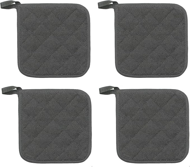 Cotton Pot Holders Cotton Made Machine Washable Heat Resistant Everyday Kitchen Basic Terry Pot Holder, Hot Pads, Trivet for Cooking and Baking Set of 4 (Grey)