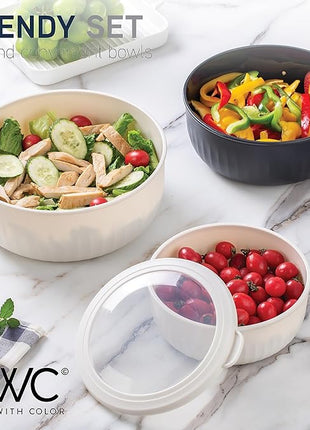 COOK WITH COLOR Prep Bowls with Lids- Wide and Deep Nesting Plastic Small Mixing Bowl Set with Lids, 12 Piece Set - Wide Bowls, Speckled Black