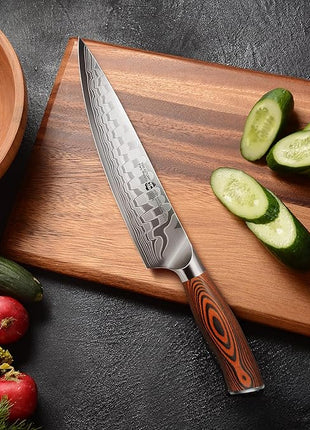 TUO 8" Chef Knife in Japanese Steel AUS-10, 67 Layers Damascus Kitchen Knife, High Carbon Steel Blade with Dragon Pattern & Pakkawood Handle