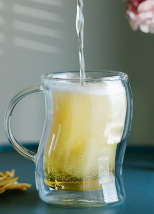 BTaT Double Walled Glass Beer Mugs, 4 Pack, 16 oz(500 ml), Freezer Safe, Stein Style