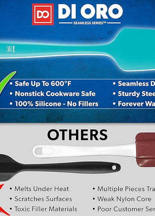 DI ORO Silicone Spatula Set - Rubber Kitchen Spatulas for Baking, Cooking, & Mixing - 600°F Heat-Resistant & BPA Free Silicone Scraper Spatulas for Nonstick Cookware - Dishwasher Safe (3pc, Teal)