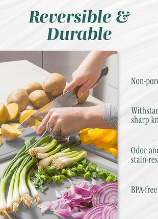 Cutting Boards for Kitchen - BPA-Free Chopping Board - Different Sizes & Non Slip Handles - Reversible, Large Cutting Board Set - Unique Gifts for Cooks Who Have Everything - 3-Pack Gray/Gray