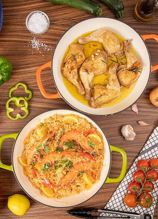 Cast Iron Dutch Oven with Lid – Non Stick Shallow Dutch Oven Pot, Oven Safe up to 500° F – Sturdy Cooking Pot – Enamelled Stockpot Cookware – Dark Blue, 3.7-Quart, 30cm – by Nuovva