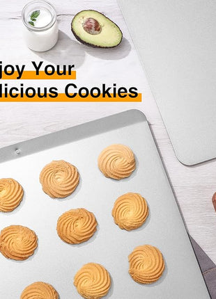 HONGBAKE 2 Pieces Large Flat Cookie Sheet No Edges, Nonstick Insulated Baking Pan, Commercial Oven Trays for Cooking, 16" X 14", Grey