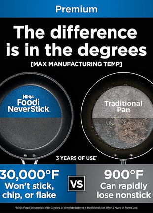 Ninja C30530 Foodi NeverStick Premium 12-Inch Round Grill Pan, Hard-Anodized, Nonstick, Durable & Oven Safe to 500°F, Slate Grey