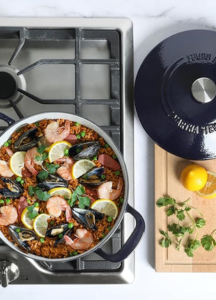 Martha Stewart Gatwick 7 QT Enamel Cast Iron Dutch Oven – Navy Blue, Heavy-Duty Durable Dutch Oven for Slow Cooking, Braising, and Baking