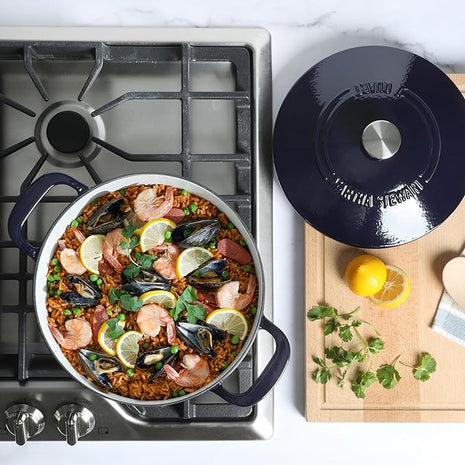 Martha Stewart Gatwick 7 QT Enamel Cast Iron Dutch Oven – Navy Blue, Heavy-Duty Durable Dutch Oven for Slow Cooking, Braising, and Baking