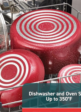 T-fal Essence, 20 Piece Non-Stick pots and pans Cookware Set, Red
