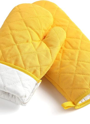 Oven Mitts and Pot Holders 4 pcs Set,High Heat Resistant 500 Degree Extra Thicken Long Kitchen Cotton Oven Glove for Cooking (12 Inch,Yellow)