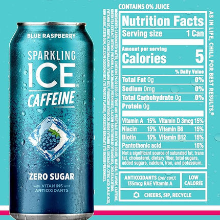 Sparkling Ice Caffeine Variety Pack, Flavored Sparkling Water, Zero Sugar, with Vitamins and Antioxidants, 16 fl oz, 12 count (Citrus Twist, Black Raspberry, Blue Raspberry, Strawberry Citrus)