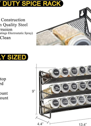 SpaceAid Spice Rack Organizer with 21 Spice Jars, 386 Spice Labels, Chalk Marker and Funnel Set for Cabinet, Countertop, Pantry, Cupboard or Door & Wall Mount - 21 Jars, 13.4" W × 9" H, Black