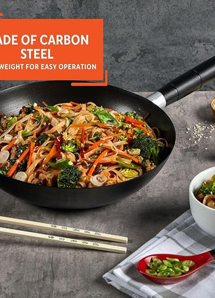 IMUSA 9.5in Carbon Steel Nonstick Wok with Cool Touch Handle, Black