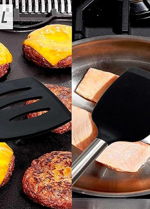 2 Pack Solid & Slotted Silicone Spatula Set, 600F Heat-Resistant No-Melt Handle and Blade, Kitchen Cooking Utensils for Nonstick Cookware, Spatula Turner for Egg,Pancake,Burger- Dishwasher Safe