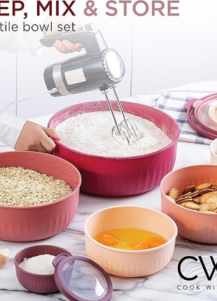 COOK WITH COLOR Prep Bowls with Lids- Wide and Deep Nesting Plastic Small Mixing Bowl Set with Lids, 12 Piece Set - Wide Bowls, Rose