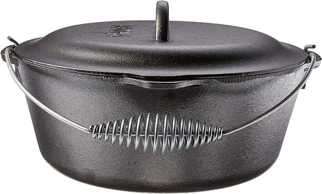 Lodge 7 Quart Pre-Seasoned Cast Iron Dutch Oven with Lid - Wire Bail Handle for Easy Transfer from Cooking Surface to Table - Use in the Oven, on the Stove, on the Grill or over the Campfire - Black