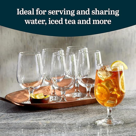 Libbey Entertaining Essentials Stemmed Water Glasses, Clear Multi Purpose Water Goblet Set of 6, Dishwasher Safe 16 oz Goblet Glasses for Parties