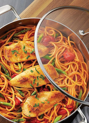 Tramontina Tri-Ply Clad Stainless Steel 6-Quart Braiser Pan with Glass Lid, Induction-Ready, Dishwasher-Safe, NSF-Certified